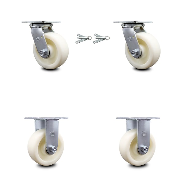 5 Inch Nylon Caster Set with Ball Bearings 2 Swivel Lock 2 Rigid